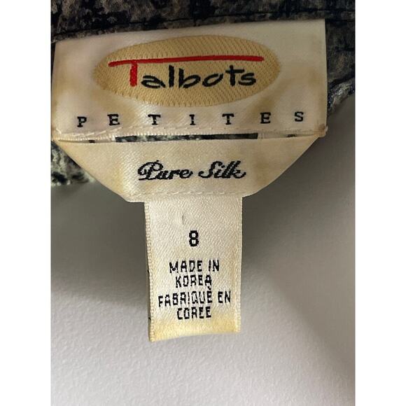 Vintage Talbots Pure Silk Gray Animal Print Button Up Blouse Size 8 Petite - Picture 4 of 5